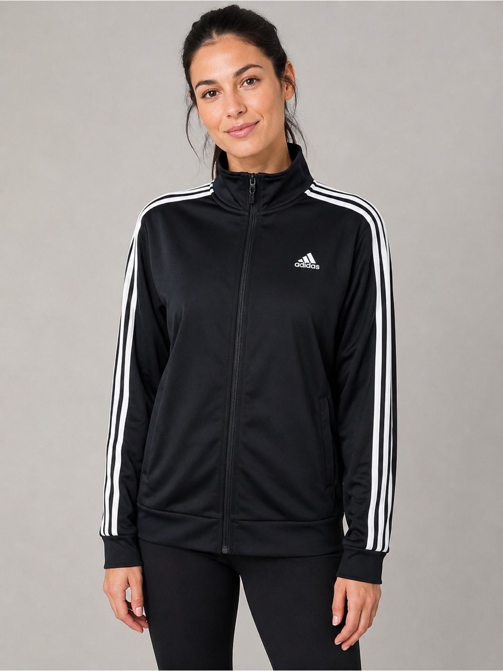 adidas Black and White Three-Stripe Women's Track Jacket